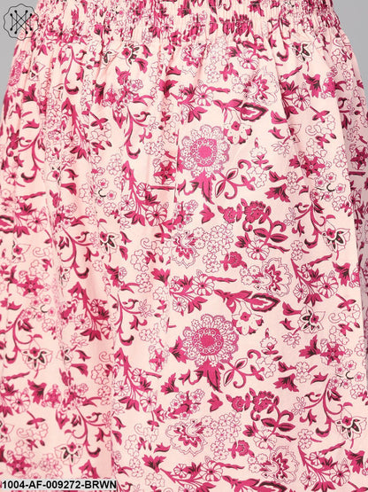 Women Pink & Burgundy Straight Floral Printed Kurta And Palazzos Set