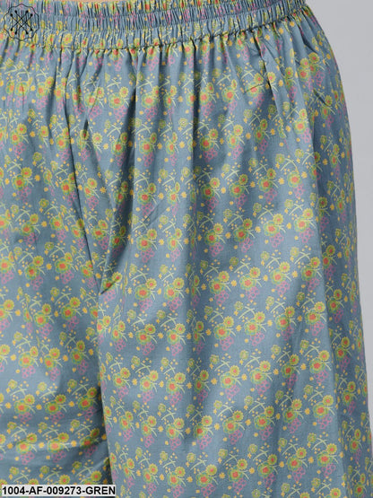 Women Teal & Green Straight Floral Printed Kurta And Palazzos Set