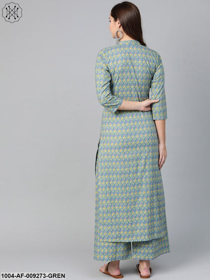 Women Teal & Green Straight Floral Printed Kurta And Palazzos Set