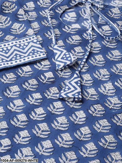 Women Blue & White Straight Floral Printed Kurta And Palazzos Set With Dupatta