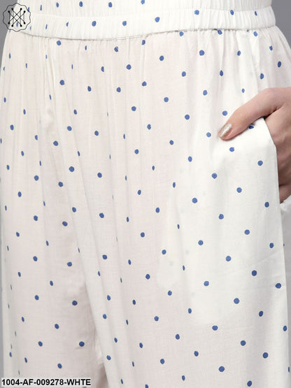 Women Blue & White Straight Floral Printed Kurta And Palazzos Set With Dupatta