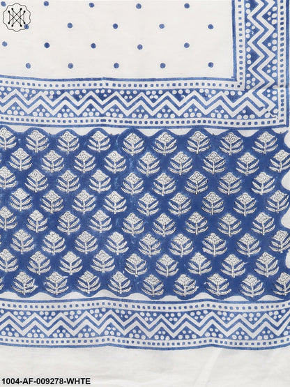 Women Blue & White Straight Floral Printed Kurta And Palazzos Set With Dupatta
