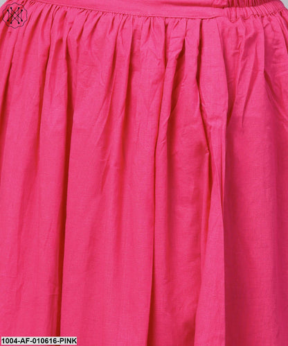 Women Pink Sleeveless Round Neck Straight Cotton Blend Kurta And Skirt Set