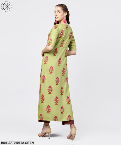 Women Green Short Sleeves Round Neck A-Line Pure Cotton Kurta And Trousers Set