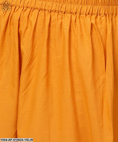 Women Yellow Three-Quarter Sleeves Round Neck Straight Pure Cotton Kurta And Palazzos Set