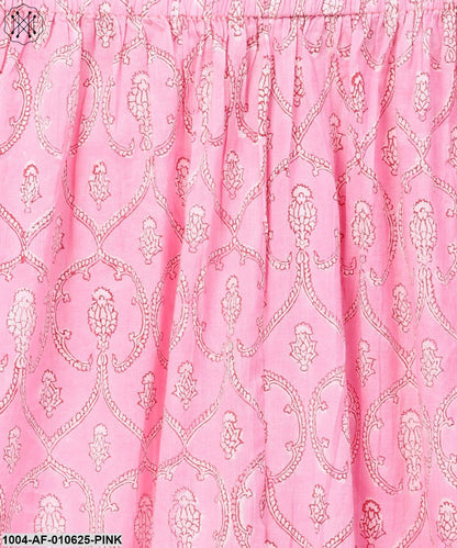 Women Pink Three-Quarter Sleeves Round Neck Straight Pure Cotton Kurta And Palazzos Set