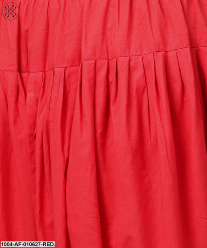Women Red Three-Quarter Sleeves V-Neck A-Line Pure Cotton Kurta And Dhoti Pants Set
