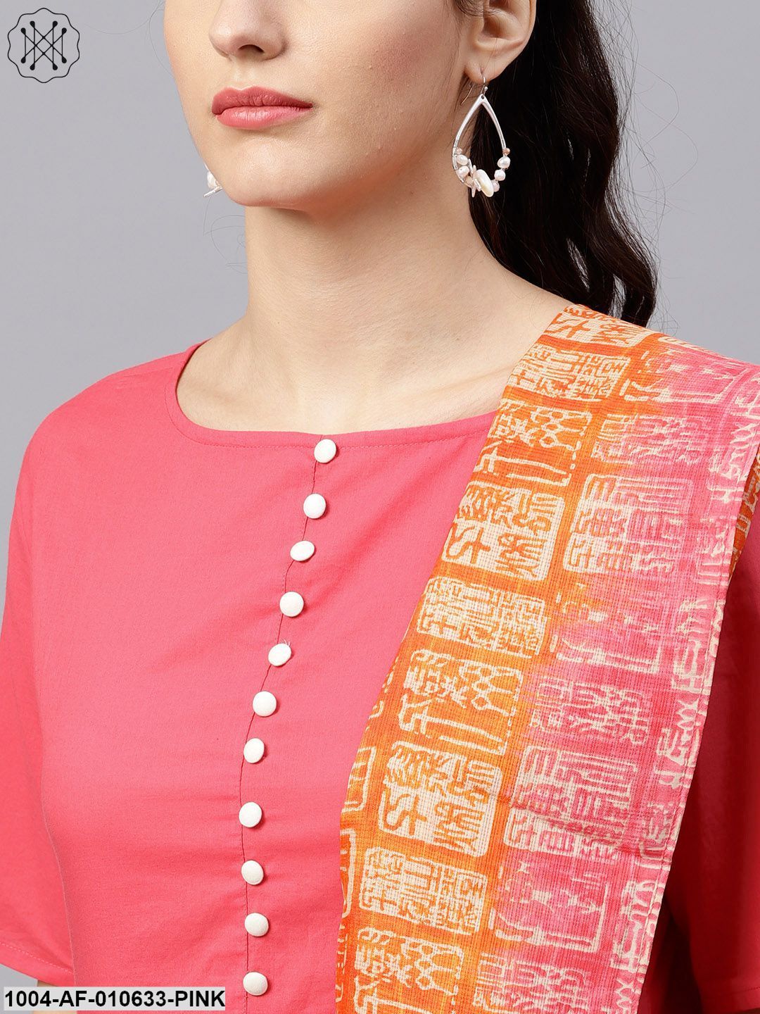 Women Pink Short Sleeves Round Neck A-Line Pure Cotton Kurta And Palazzos With Dupatta Set
