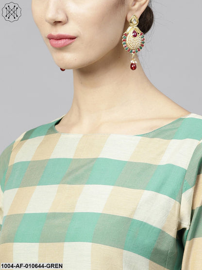 Women Green Three-Quarter Sleeves Round Neck Straight Pure Cotton Kurta And Palazzo Set