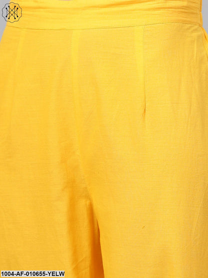 Women Yellow Three-Quarter Sleeves Round Neck Anarkali Pure Cotton Kurta And Palazzo Set