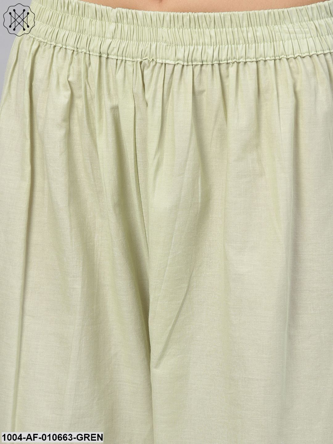 Women Sea Green Three-Quarter Sleeves Round Neck Straight Pure Cotton Kurta And Palazzo Set