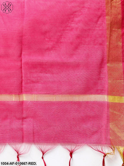 Women Red Short Sleeves Round Neck Straight Pure Cotton Kurta And Palazzos With Dupatta Set