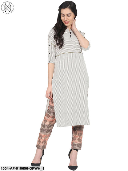 Off White Striped Half Sleeve Kurta With Slim Fit Palazzo