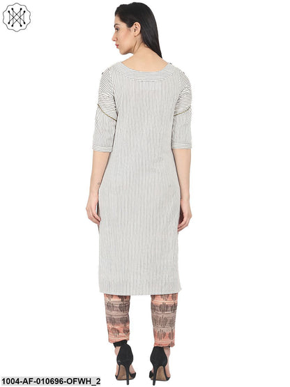 Off White Striped Half Sleeve Kurta With Slim Fit Palazzo