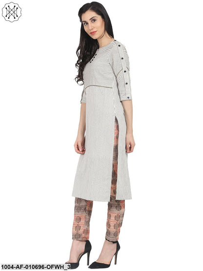 Off White Striped Half Sleeve Kurta With Slim Fit Palazzo