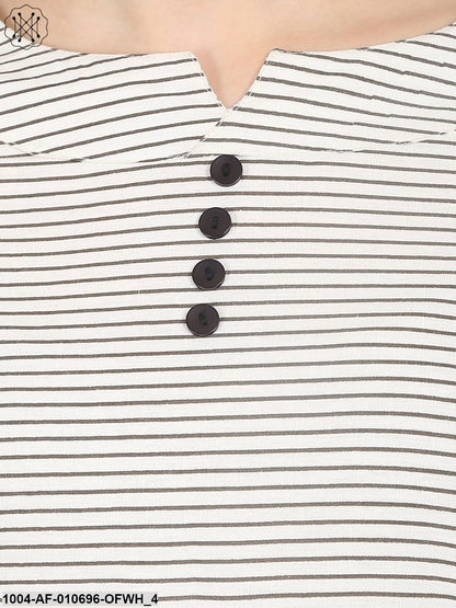 Off White Striped Half Sleeve Kurta With Slim Fit Palazzo
