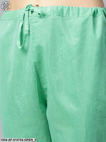 Green 3/4Th Sleeve Chandari Anarkali Kurta With Ankle Length Palazzo
