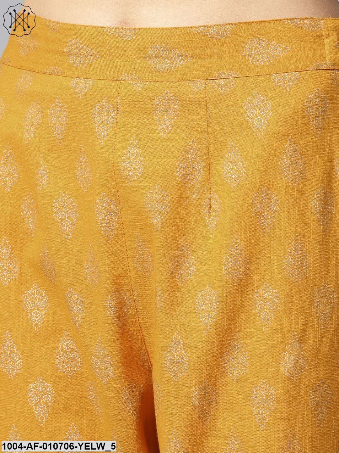 Yellow Printed 3/4Th Sleeve Cold Shoulder Cotton Kurta With Yellow Printed Palazzo