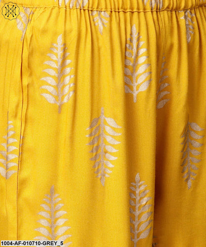 Women Grey & Yellow Printed Kurta With Palazzos & Dupatta