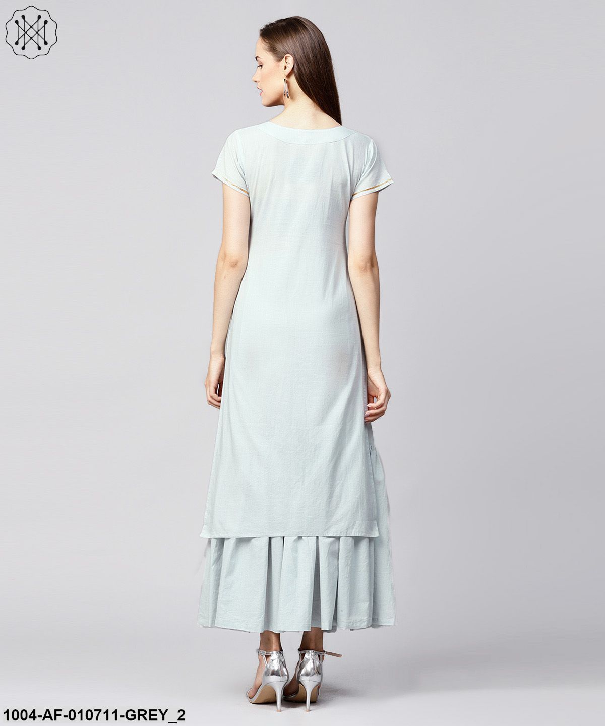 Women Grey Solid Kurta With Sharara