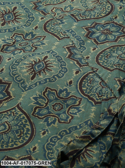 Sage Green Three-Quarter Sleeves Printed Straight Pure Cotton Kurta with Palazzo