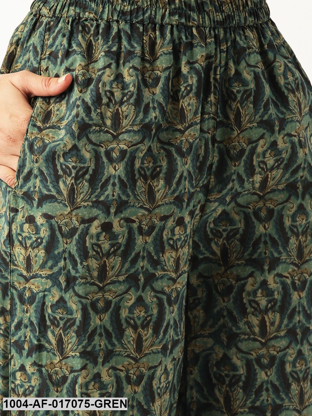 Sage Green Three-Quarter Sleeves Printed Straight Pure Cotton Kurta with Palazzo