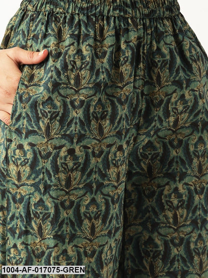 Sage Green Three-Quarter Sleeves Printed Straight Pure Cotton Kurta with Palazzo