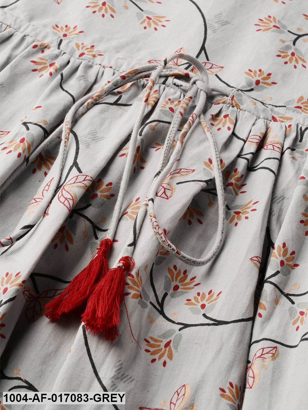 Grey Three-Quarter Sleeves Flared Kurta And Dhoti Set
