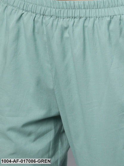 Sage Green Three-Quarter Sleeves Straight Kurta Palazzo With Dupatta