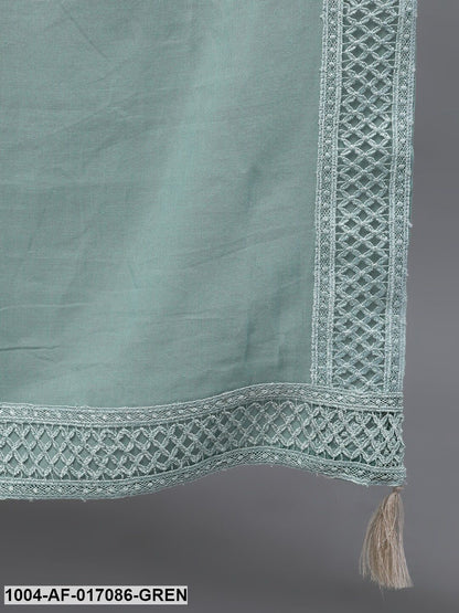 Sage Green Three-Quarter Sleeves Straight Kurta Palazzo With Dupatta