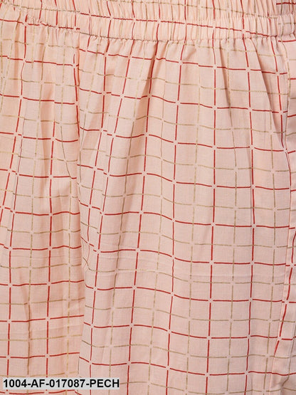 Peach Three-Quarter Sleeves Flared Kurta With Palazzo