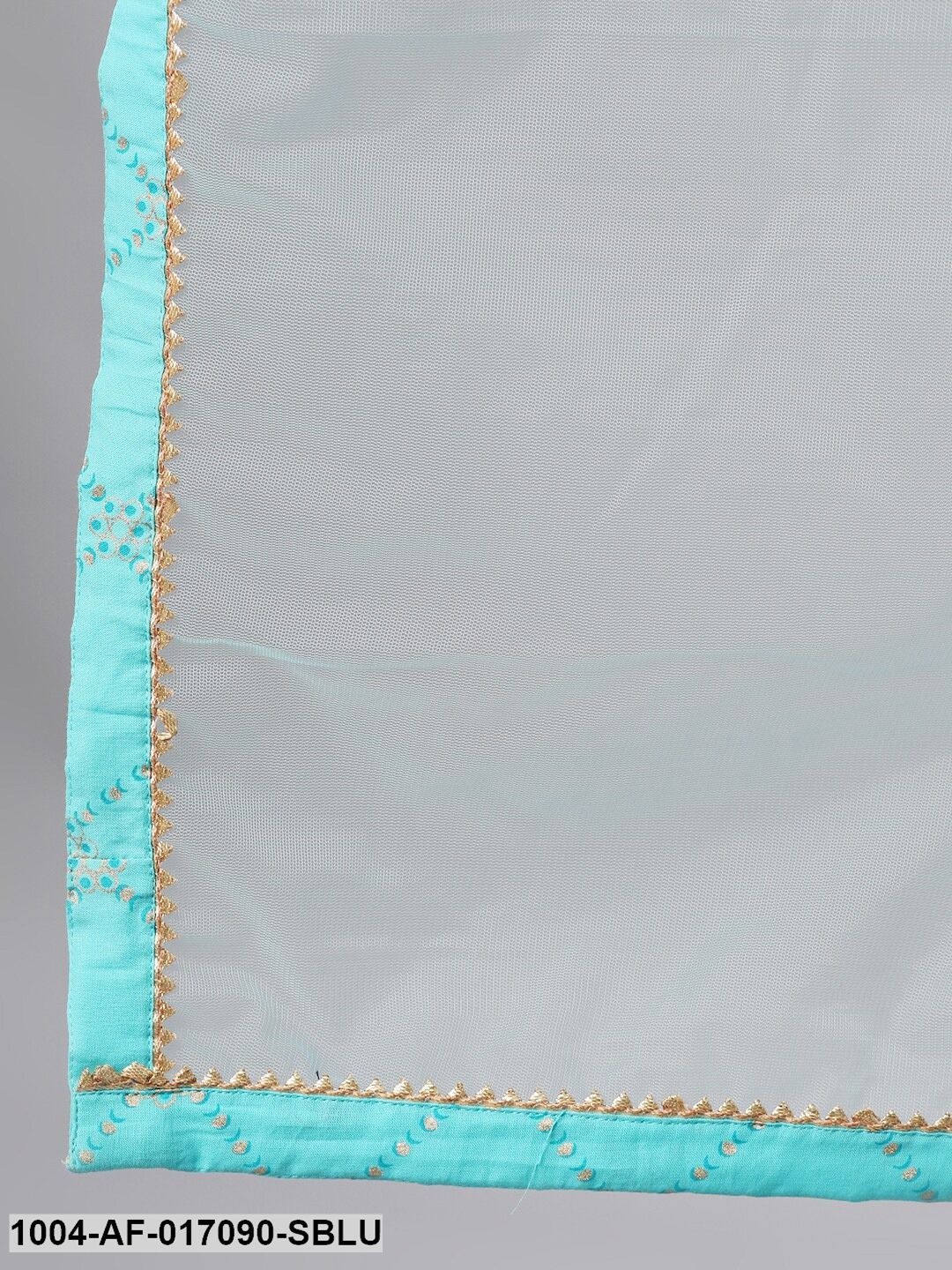 SkyBlue Three-Quarter Sleeves Straight Kurta Skirt Set With Dupatta