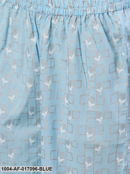 Pastel Sky Blue Three-Quarter Sleeves Flared Kurta and Palazzo Set