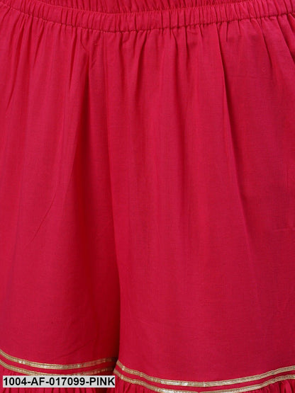 Pink Three-Quarter Sleeves Straight Kurta Sharara Set With Dupatta