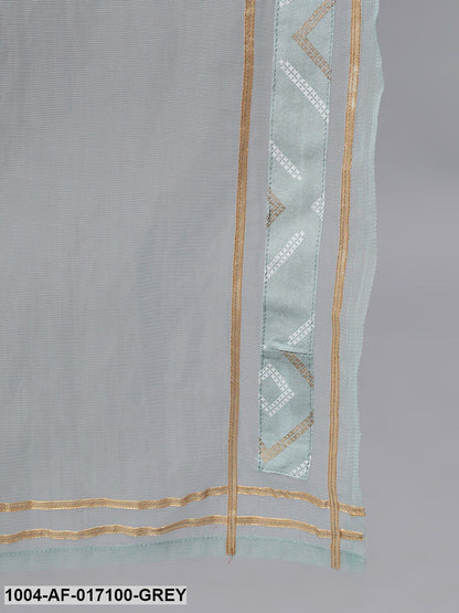 Grey Three-Quarter Sleeves Straight Kurta Palazzo With Dupatta