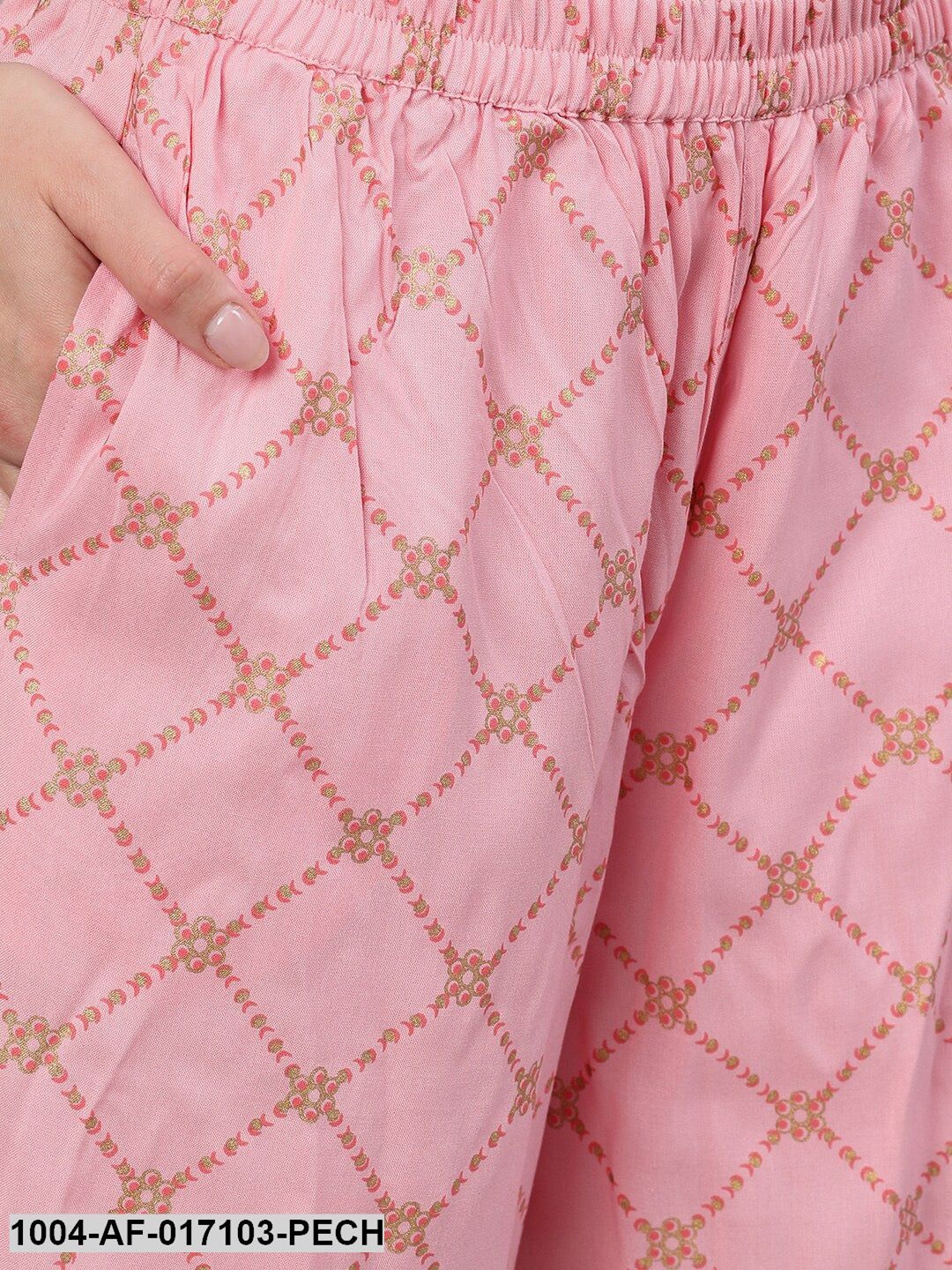Peach Three-Quarter Sleeves Straight Kurta Palazzo With Dupatta