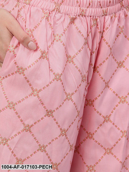 Peach Three-Quarter Sleeves Straight Kurta Palazzo With Dupatta