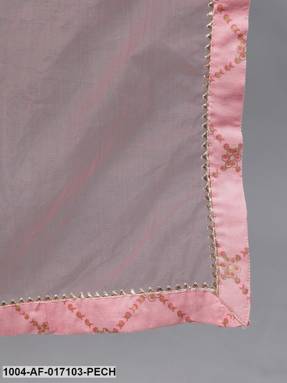 Peach Three-Quarter Sleeves Straight Kurta Palazzo With Dupatta