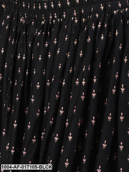Black Three-Quarter Sleeves Straight Kurta Skirt With Dupatta