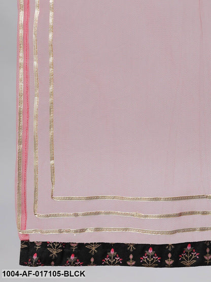 Black Three-Quarter Sleeves Straight Kurta Skirt With Dupatta
