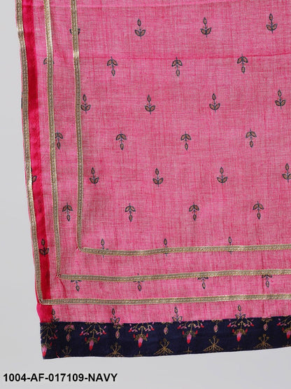 Navy Blue Three-Quarter Sleeves Straight Kurta Skirt With Dupatta