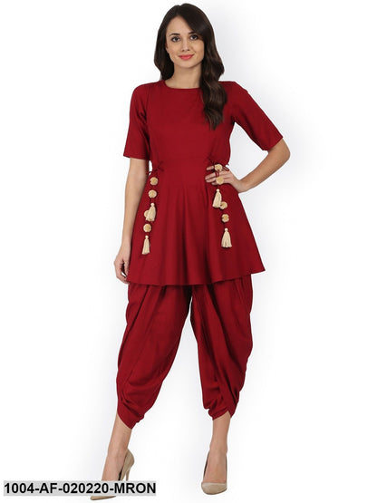 Maroon Solid Kurta with Dhoti Pants