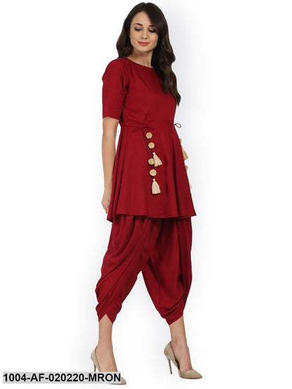 Maroon Solid Kurta with Dhoti Pants