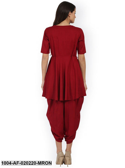 Maroon Solid Kurta with Dhoti Pants