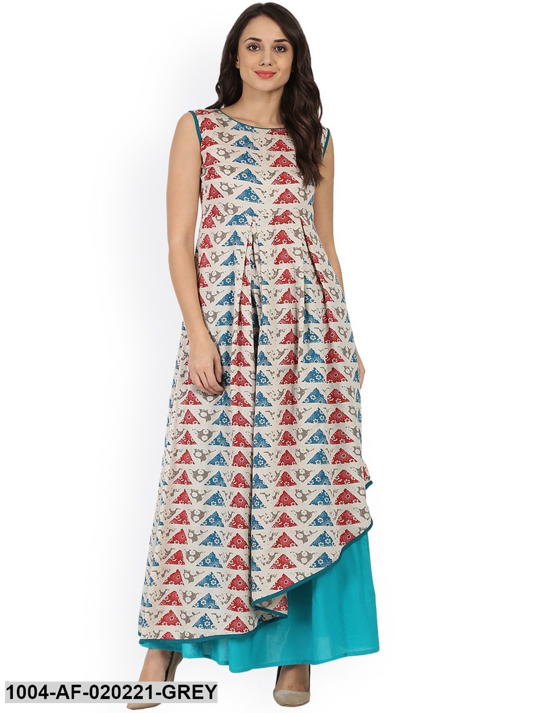 Grey &amp; Blue Printed Kurta with Palazzos