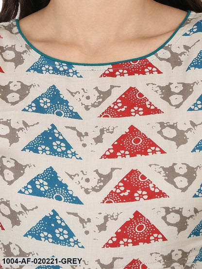 Grey & Blue Printed Kurta with Palazzos