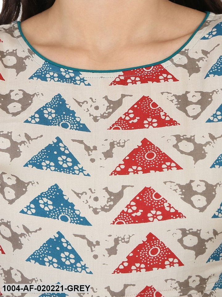 Grey &amp; Blue Printed Kurta with Palazzos