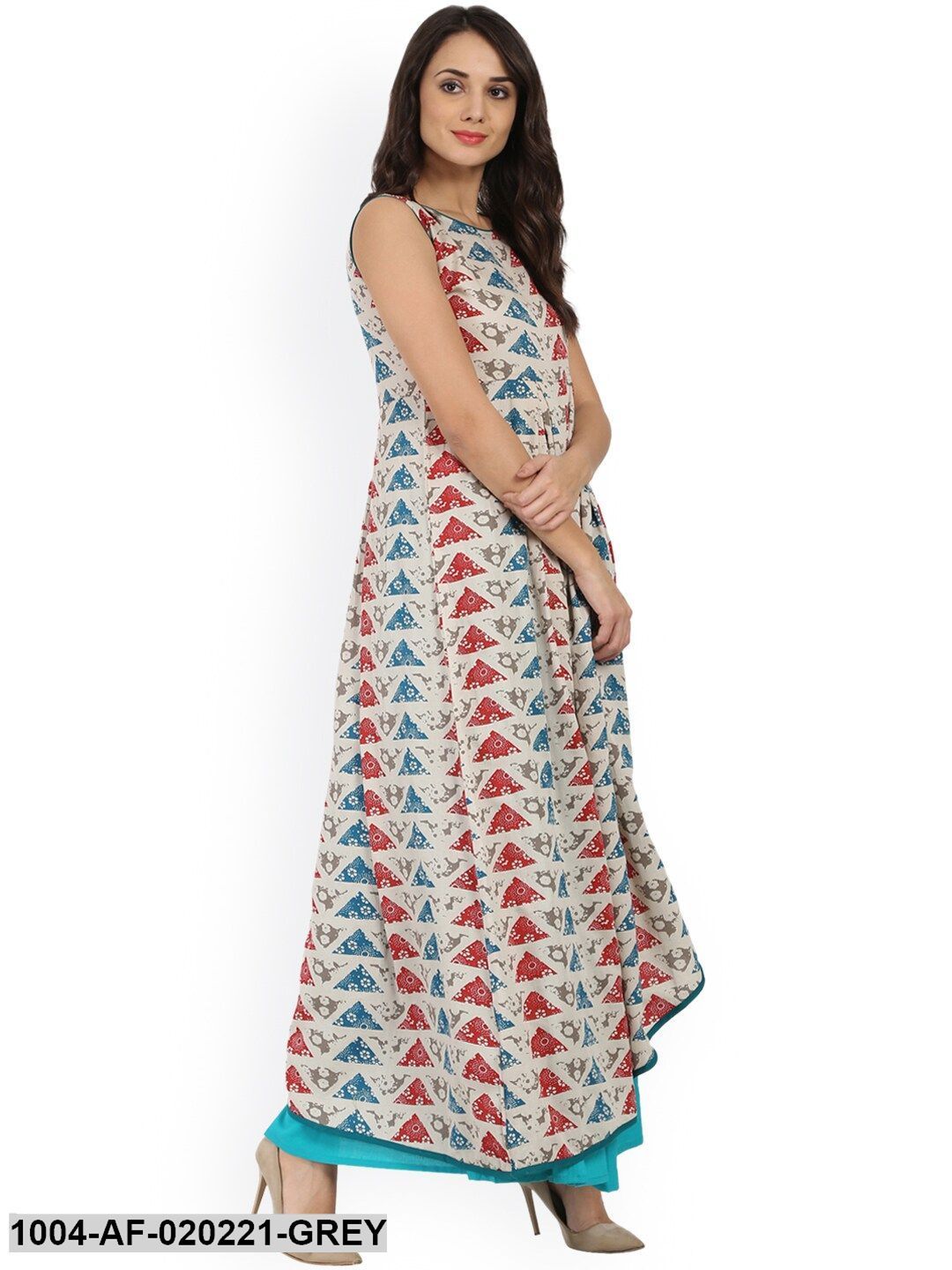 Grey &amp; Blue Printed Kurta with Palazzos