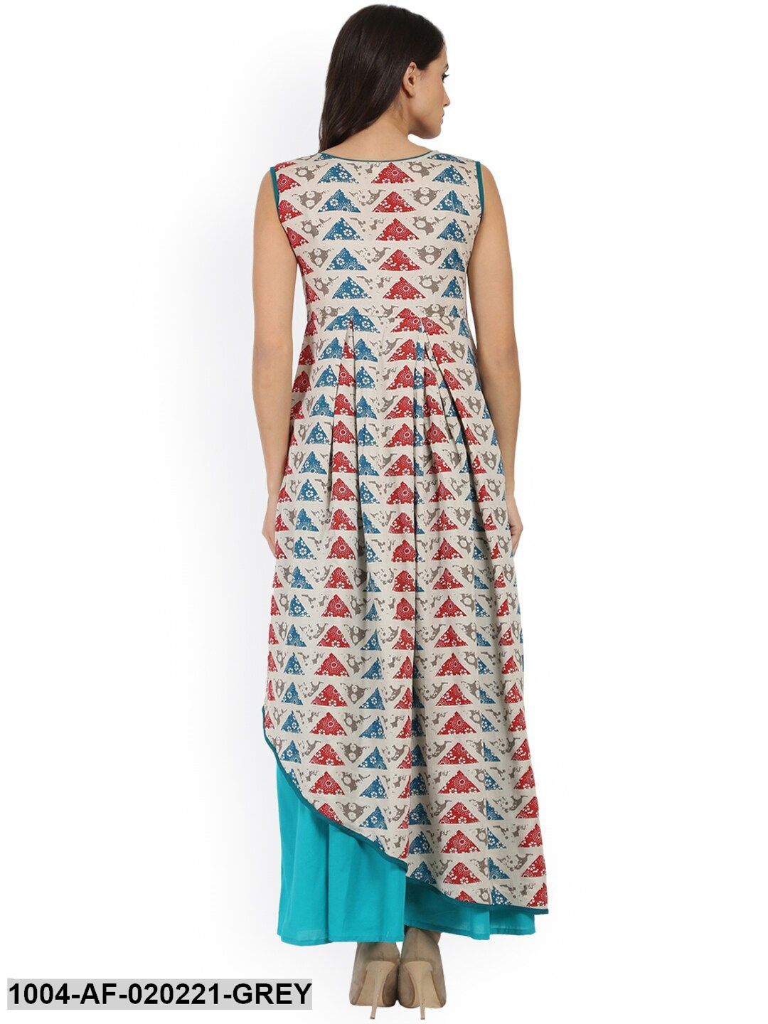 Grey &amp; Blue Printed Kurta with Palazzos
