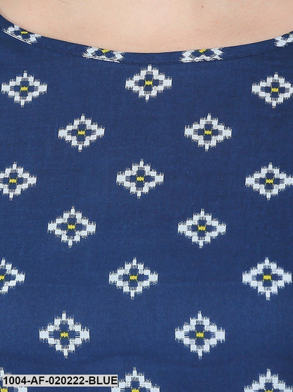 Blue & Yellow Printed Kurta with Skirt
